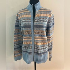 Woolrich Woolen Mills Fair Isle Natella Zip Up Nordic Cardigan Lambswool Sweater