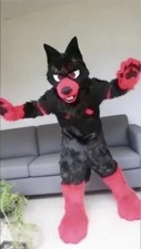 Fursuit Long haired Dog Fox Mascot Party Halloween Fur Cosplay head claws 