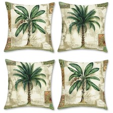Tropical Palm Tree Throw Pillow Covers 20 x 20 Inch Vintage Green Leaf Decora...