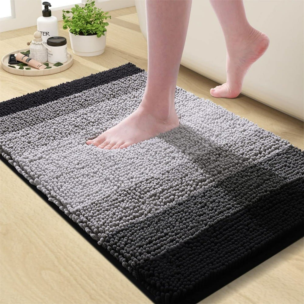 Unbranded Luxury Chenille Bathroom Rugs Shaggy Black 20x32 2890₽