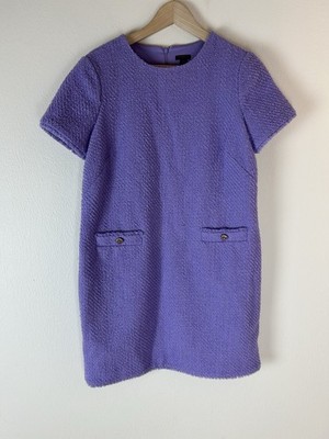 Ann Taylor Loft 12 Petite Tweed Dress Purple Gold Button Pencil Career Editorial