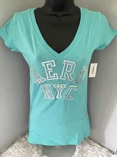 NWT AEROPOSTALE V-Neck T-Shirt Juniors/Women Aquamarine  Silver AERO NYC 