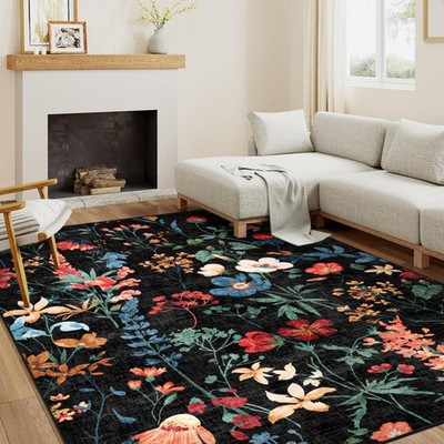 Waschbarer Boho Teppich mit Blumenmuster für Wohnzimmer & Esszimmer 160x230cm
