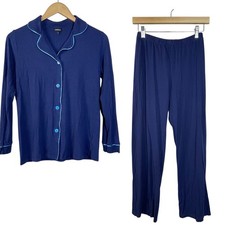Cosabella Women Pajama Set Navy Blue Long Sleeve Button Up Pants S Lounge Comfy