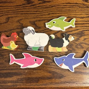 Wooden Animals lot of 6. Baby Shark. Farm Animals.