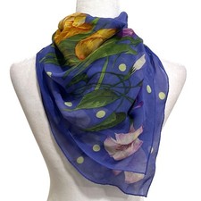 Echo Blue Floral Polka Dot Silk Scarf Sheer Womens 31" x 34"