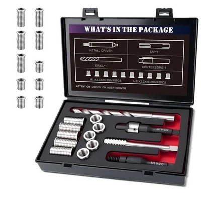  M11X2.0 Metric Thread Repair Kit with Insert HSS Drill, Tap, Installation 