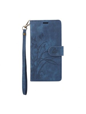 Blue Floral Butterfly PU Leather Wallet Case For iPhone & Galaxy