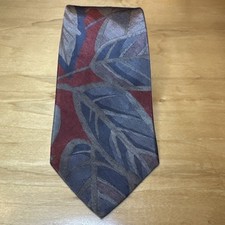 Lilly Dache Vintage NeckTie Rayon Tie Made In USA Leaves Red Blue  57  X 3 1/4  