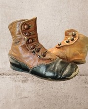 2 Antique Victorian Kids Shoes Leather Button  Up Nailed Soles Victorian Decor