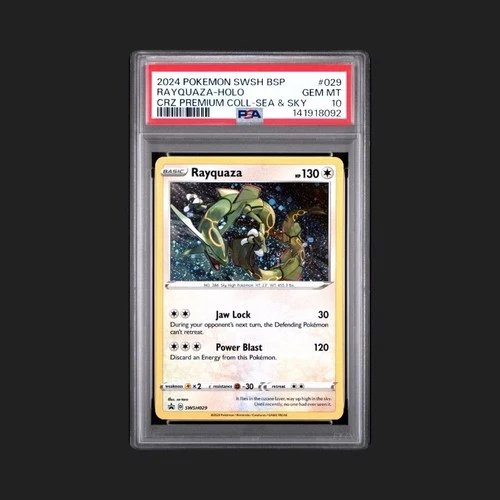 2024 Pokémon Rayquaza SWSH029 Black Star Promo Holo Card Cosmos PSA 10