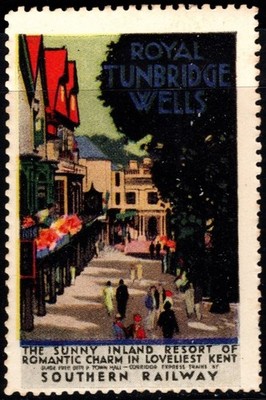 Vintage United Kingdom Poster Stamp Royal Tunbridge Wells Sunny Inland Resort
