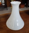 VTG MILK GLASS ANGLE LAMP OIL PETAL TOP SHADE CHIMNEY 8 1/2” Tall 5 3/8” FITTER