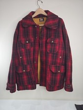 VTG Woolrich 503 Wool Mackinaw Plaid Hunting Jacket Mens Red Read Description