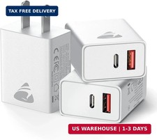  3 Pack USB C Charger Block, 20W Dual Port Type C Wall Charger Fast Charging Bl