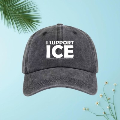 I Support ICE Print Distressed Baseball Cap Patriotic Supporter Style Dad Hat