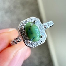 925 Sterling Silver Ring 5x3mm Green Natural Turquoise Gemstone Zircon Cute Gift