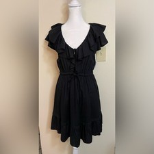 Old Navy Women’s Black Waist-Defined Ruffle-Trim Mini Dress Size Small. NWT
