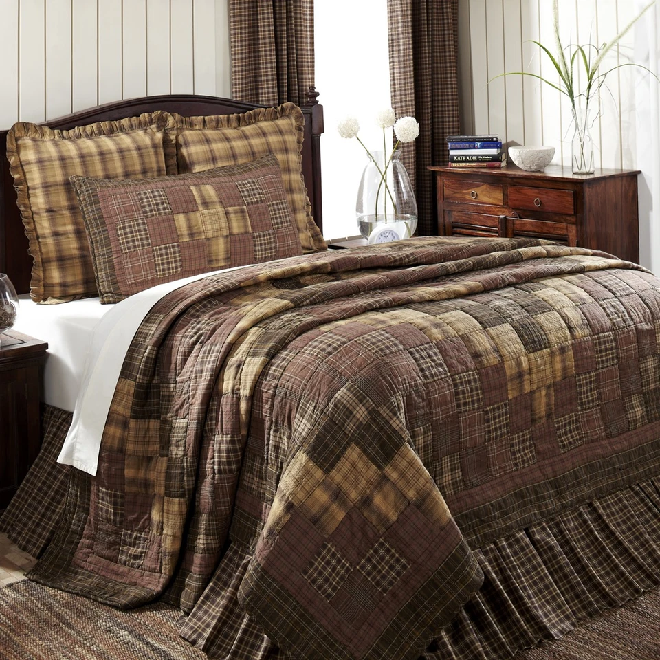 Rustic Twin Quilt Brown Patchwork Prescott Cotton Bedroom Decor VHC Brands - Image 4 of 4