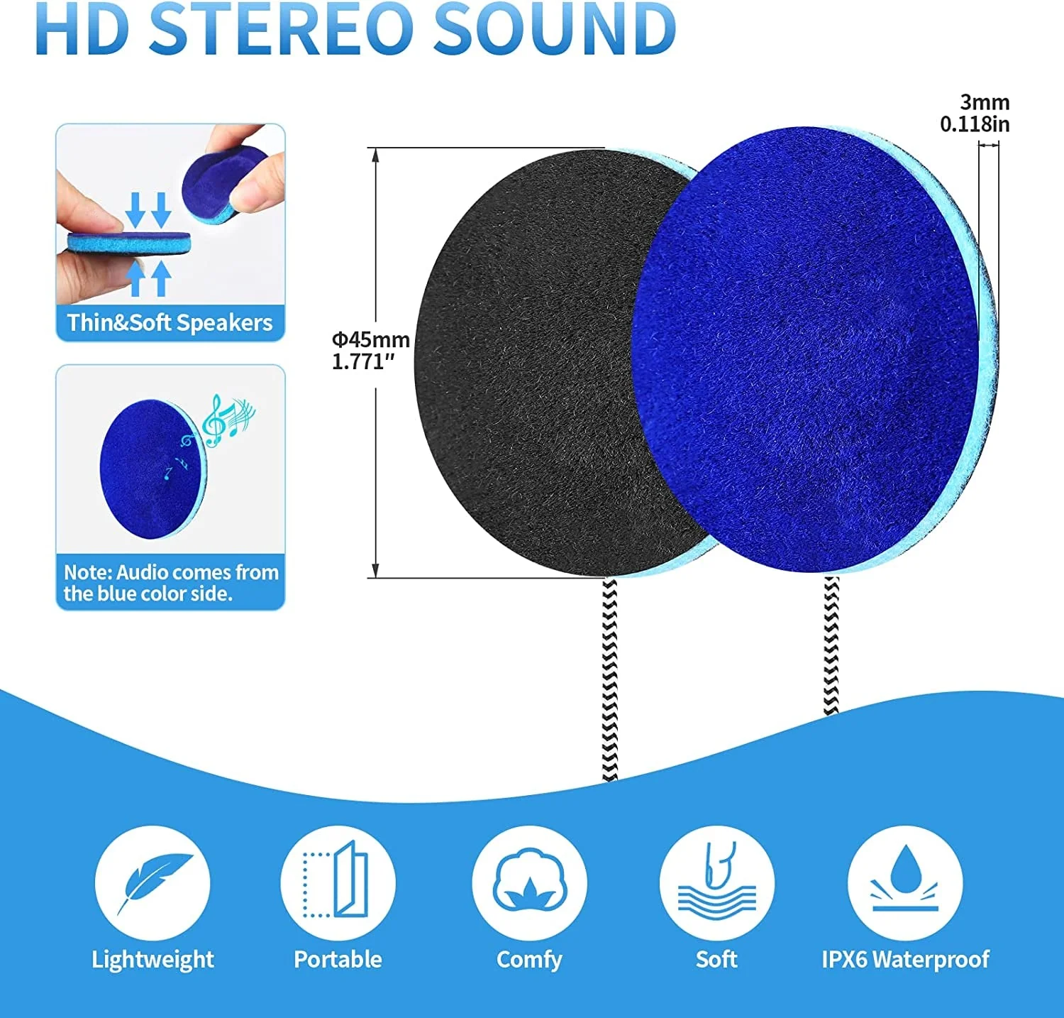 MMUSS Sleep Ultra Thin Pillow Speakers with Mic, Control Button for
