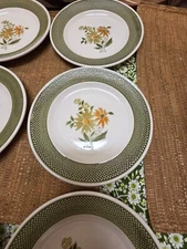 Vintage Sears Bellegay set 6 small plates green and orange floral