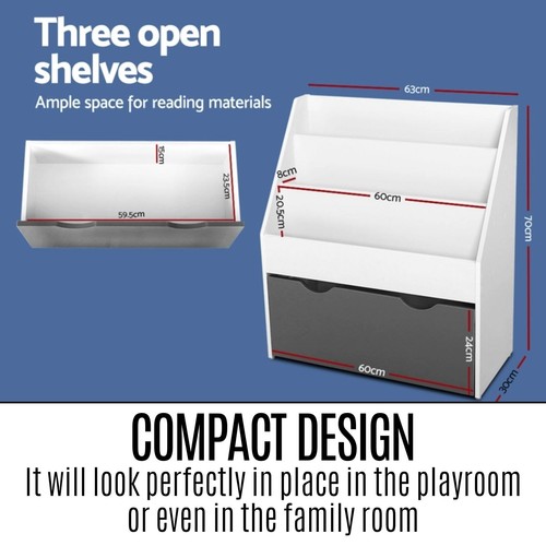 Keezi Kids Bookshelf Children Bookcase Organiser Wooden 3-Tier Storage Shelf New - Picture 10 of 13