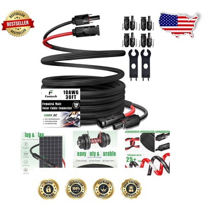 30ft 10AWG Solar Extension Cable with Waterproof IP67 Connectors & Adapters