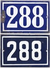 Old blue French house number 288 door gate wall fence street sign plate plaque
