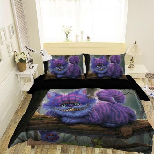 3D Purple Garfield Cheshire Cat N223 Bed Pillowcases Quilt Cover Duvet Vincent A