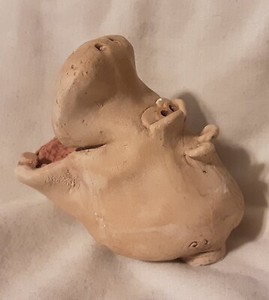Adorable Pottery Wide Mouth Open Tan "House" Hippo/ Hippopotamus