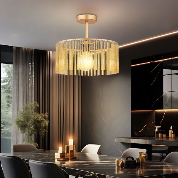 Deckenlampe Deckenleuchte Esszimmerlampe Gold Flurleuchte StäBe Amber D 35 Cm-image