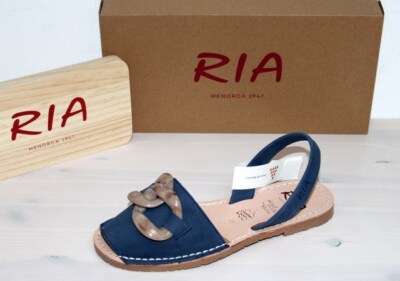 RIA MENORCA Leder Sandale Flats Avarcas Sandalette Pantolette Nubuk Blau - Neu!