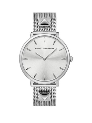 Rebecca Minkoff Silber Sonnenschliff Zifferblatt Nieten Edelstahl Mesh Armband Uhr