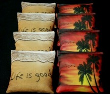 LIFE IS GOOD ORANGE SUNSET PALM TREES 8 ACA Reg Cornhole Bean Bags 709