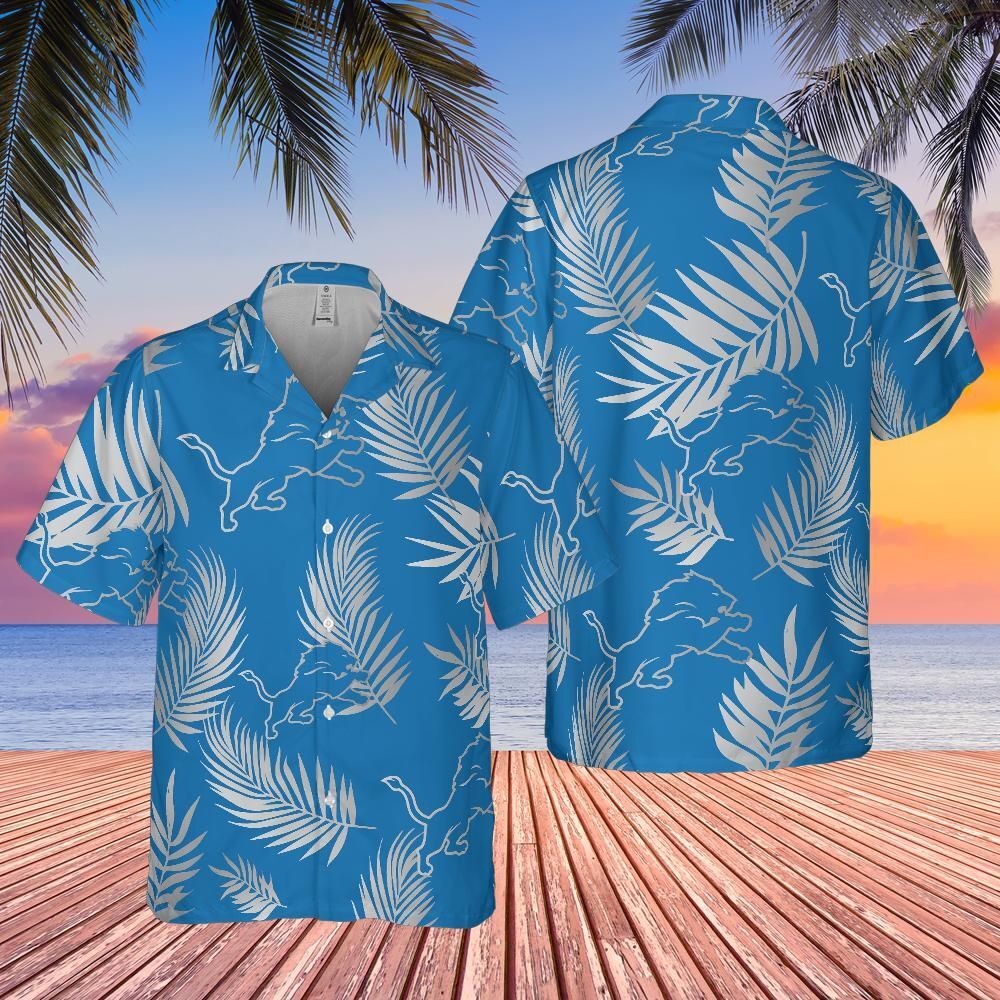 detroit hawaiians shirt, team lionn, tropical leaves, 2024 footbal champs