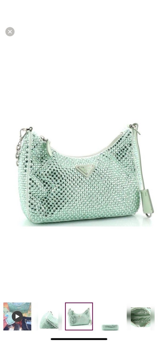 Prada Re-Edition 2000 Green Satin Crystal Nylon Shoulder Top
