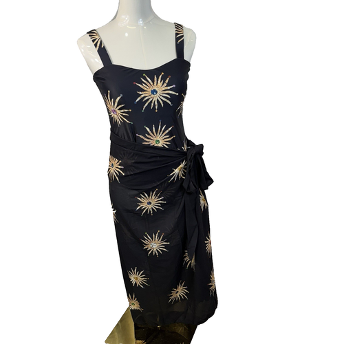 One Piece Swimsuit Bathing Suit Matching Sarong Set Black