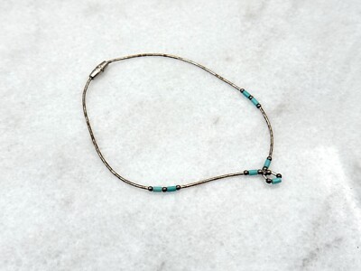 Beaded liquid silver Sterling anklet 9'' Vintage Southwestern Barrel Closure