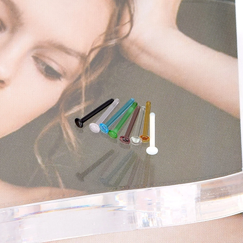 1x Glass Nose Studs Colorful Straight Bone Studs Nose Ring Earrings Piercing 20G - Image 2 of 4
