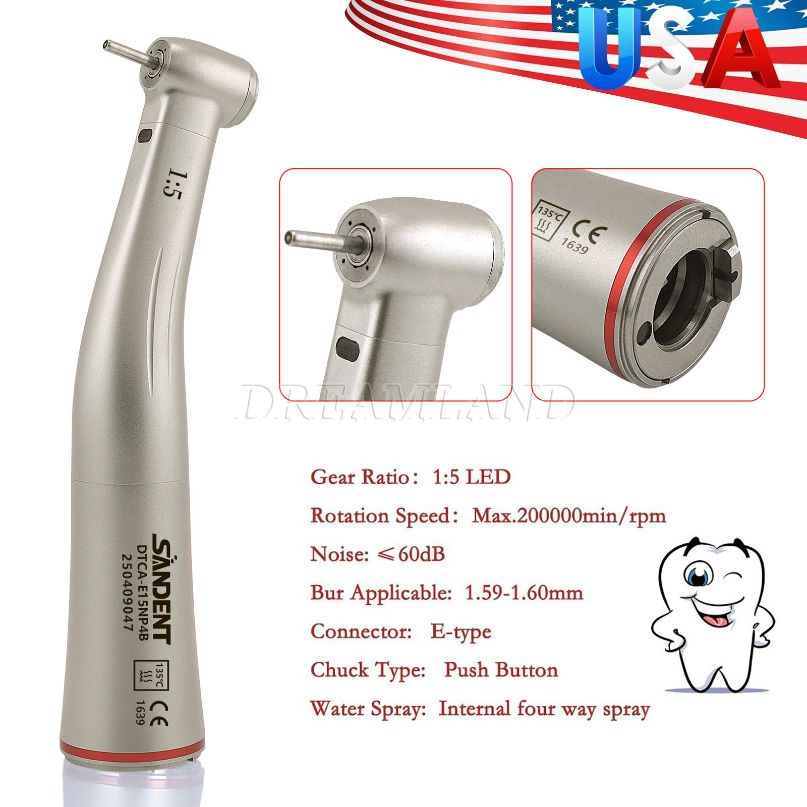 SANDENT Dental 1:5 Increasing LED Contra Angle Handpiece E type