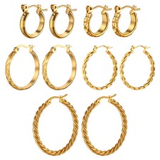 Women Gold Stainless Steel Hoop Earrings Chunky Hypoallergenic Lightweight Studs
