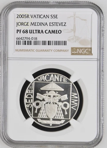 VATICAN coin 5 Euro 2005 Sede Vacante NGC PF 68 Ultra Cameo