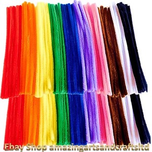 100 Giant Pipe Cleaners Chenille Stems 30cm x 12mm 10 Assorted Colours ...