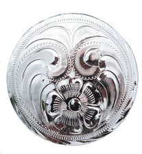 Hand engraved silver saddle concho 1'' T302