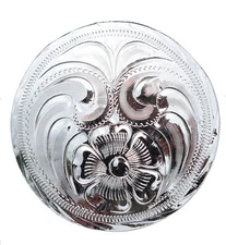 Hand engraved silver saddle concho 1'' T302