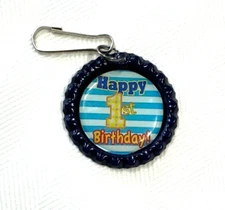 Beautiful Baby's First Birthday inspired zipper pull for girls. 