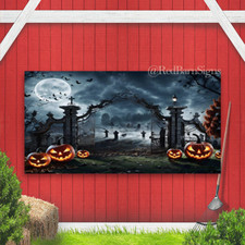 Graveyard Full Moon Bats Backdrop for Trick or Treat Banner
