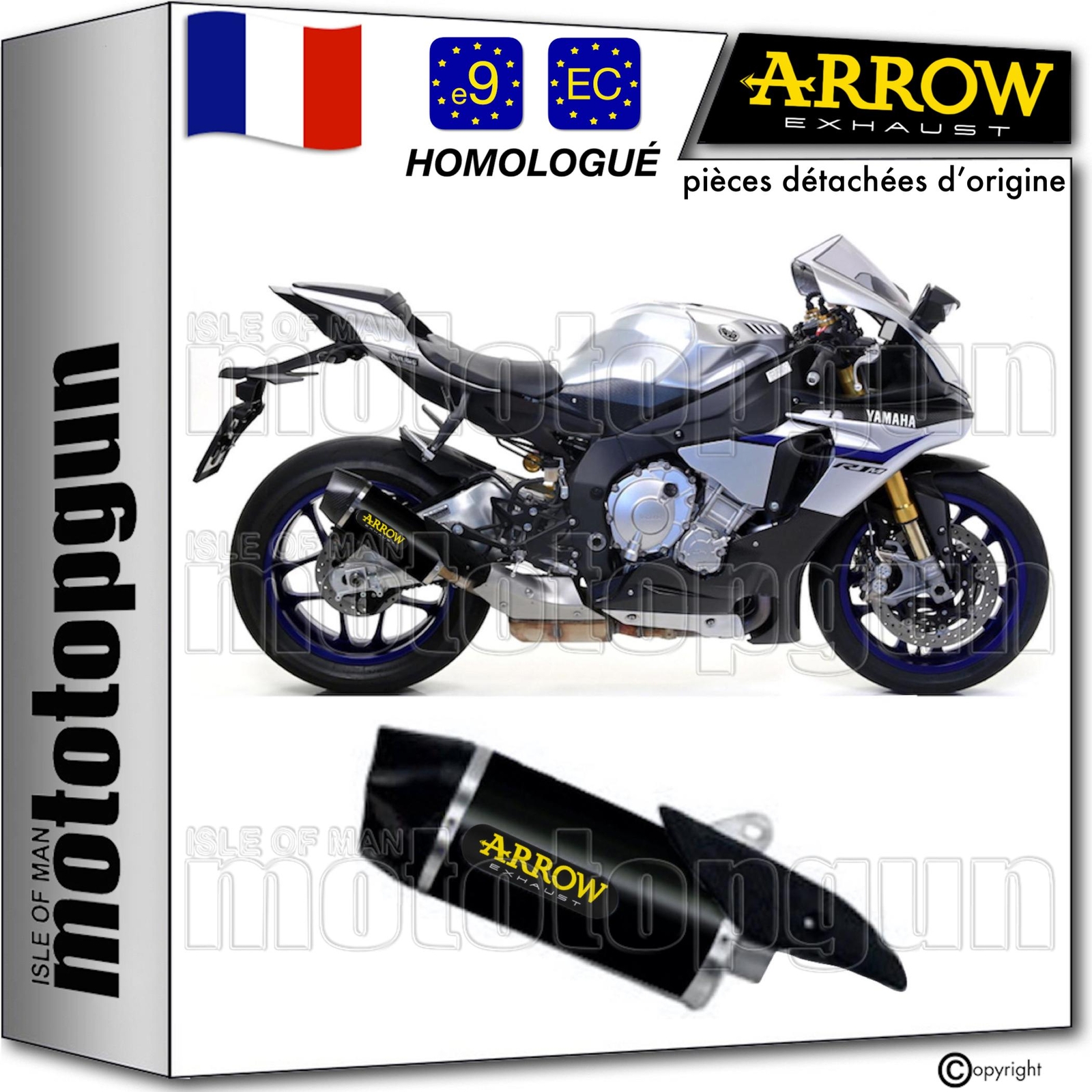 Silencieux Arrow Indy-Race noir homologue de haute precision pour Yamaha YZF 1000 R1