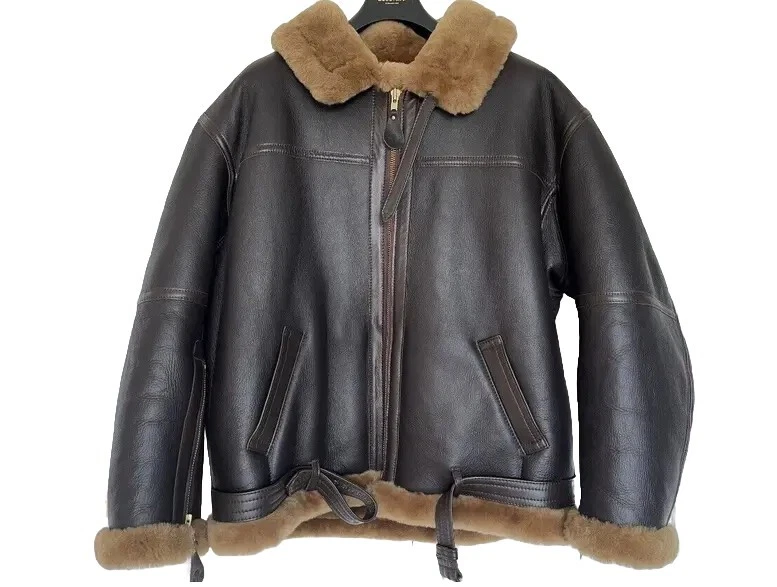 Mens B3 RAF Bomber Irvin Aviator Flying Pilot Fur Shearling Real Leather Jacket