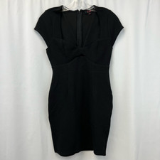 Fiestar Womens Bodycon Dress Black Sweetheart Neck Cap Sleeve Pleated Peep LBD M